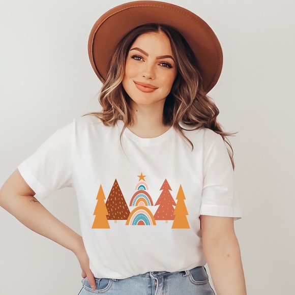 Boho Retro Rainbow Christmas Tree T-Shirt - Picture 4 of 6